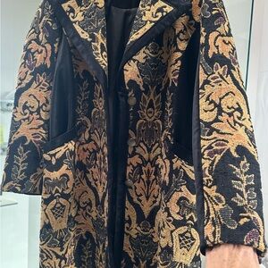 Free People Black and Gold Patterned  long Coat- like NEW (worn once)